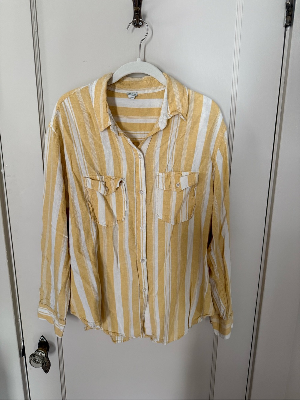 Aerie Striped Yellow & White Button-Up Shirt Jacket